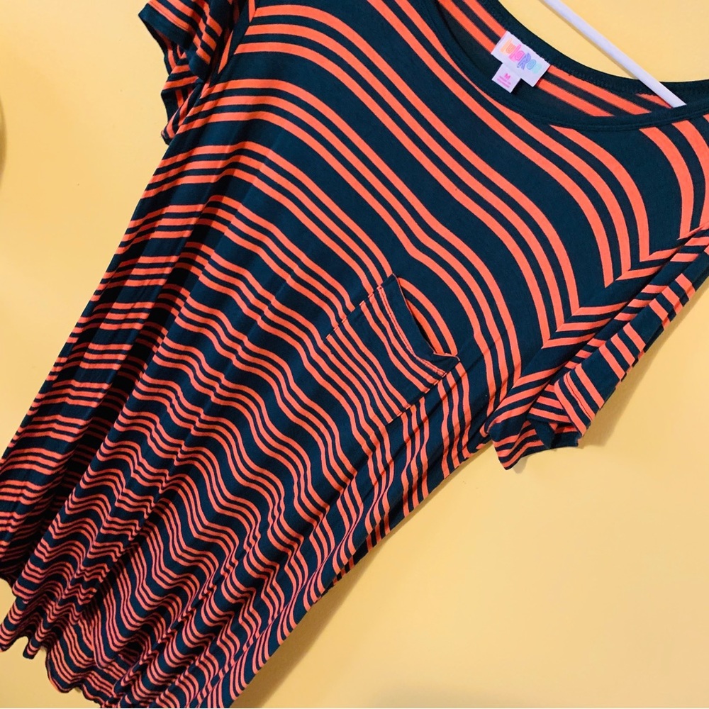 LuLaRoe Women’s Size M Orange Striped Carly Dress